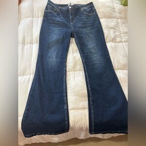 Freckled Poppy Risen X Flare Denim Jeans High Rise 1XL 34